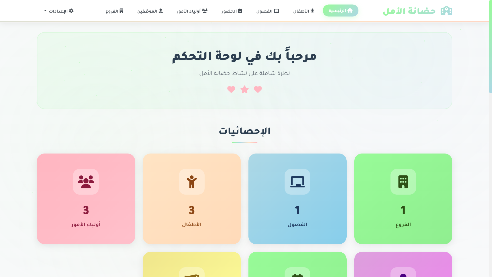 Nursery management system dashboard screenshot